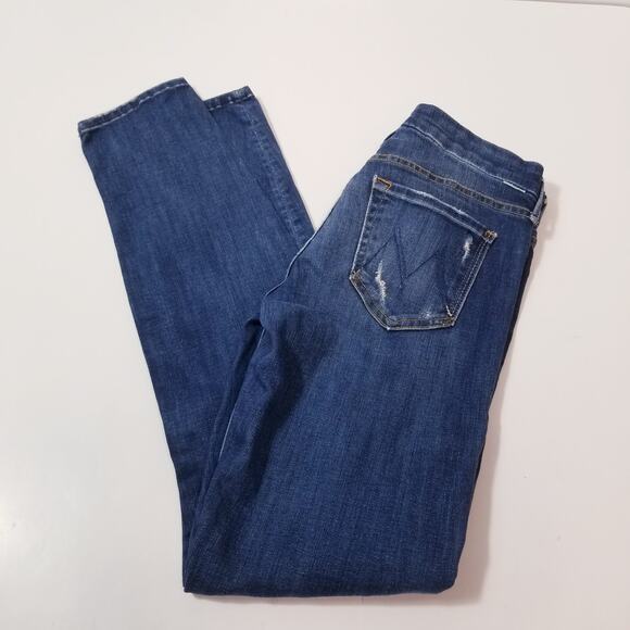 MOTHER Jeans The Looker in Rough it Up Blue Denim Distressed Skinny - Picture 3 of 16
